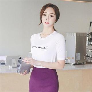 Letter Print Slim-fit T-shirt