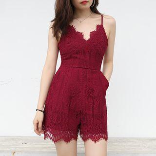Spaghetti-strap V-neck Lace Playsuit