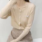 Long-sleeve Round-neck Pinstripe Plain Knit Top