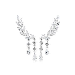 Fashion And Elegant Geometric Leaf Tassel Earrings With Cubic Zirconia Silver - One Size