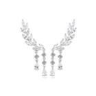 Fashion And Elegant Geometric Leaf Tassel Earrings With Cubic Zirconia Silver - One Size
