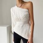 One-shoulder Cable-knit Sweater White - One Size
