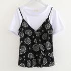 Set: Short-sleeve T-shirt + Print Spaghetti-strap Top