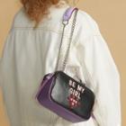 Faux Leather Embroidered Shoulder Bag Black & Purple - One Size