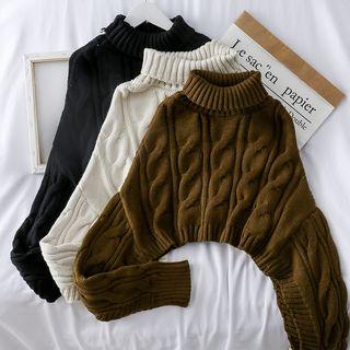 Loose-fit Turtleneck Knit Cape Top