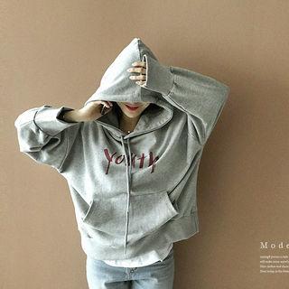 Kangaroo-pocket Lettering Boxy-fit Hoodie
