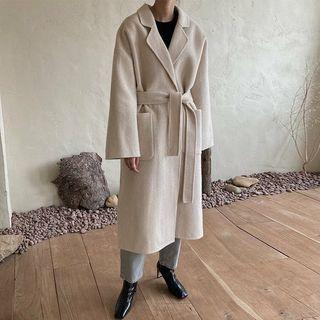 Alpaca Blend Wrap Coat With Sash