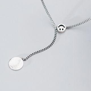 925 Sterling Silver Smiley Disc Pendant Necklace As Shown In Figure - One Size