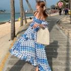 Short-sleeve Strapless Midi A-line Dress