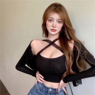 Lace Trim Cropped Camisole Top / Shrug