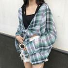 Mock Two Piece Cropped Plaid Shirt