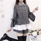 Set : Sleeveless Peplum Top + Long-sleeve Top + Wide-leg Shorts