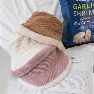 Furry Trim Corduroy Bucket Hat