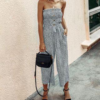 Printed Strapless Cropped Straight-cut Jumpsuit