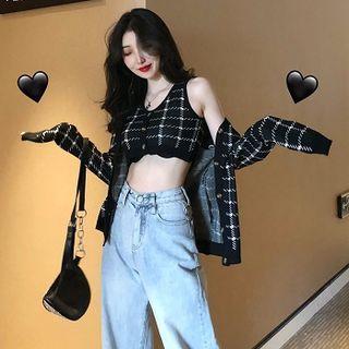 Plaid Tank Top / Plaid Long-sleeve Light Jacket