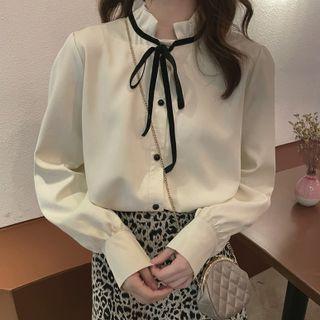 Ribbon Blouse Beige - One Size