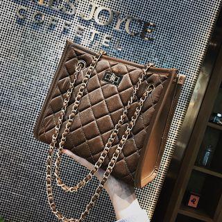 Quilted Velvet Tote Bag With Pouch