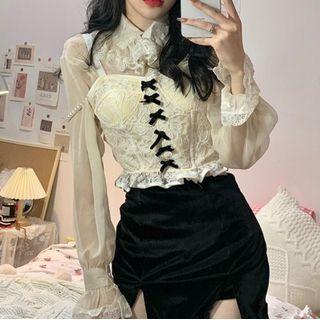 Lace Blouse / Velvet Skort / Sleeveless Top