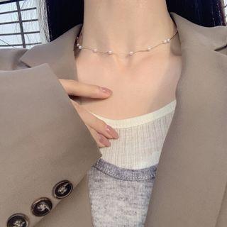 Faux Pearl Alloy Choker 1 Pc - Pearl Necklace - Gold - One Size