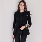 Leopard Print Panel Double-breasted Blazer