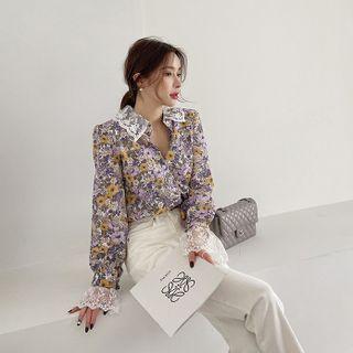 Lace-collar Flower Blouse