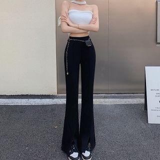Slit Bootcut Pants / Mini Chain Belt Bag
