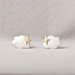 Star Cloud Sterling Silver Earring 1 Pair - Gold & White - One Size