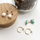 Faux-pearl / Oval / Hoop Earring Set (6 Pcs) Mint Green - One Size