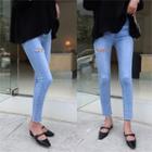 Slit-detail Distressed Slim-fit Jeans