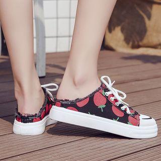 Strawberry Patterned Lace-up Mules
