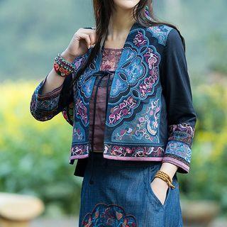 3/4-sleeve Embroidered Cropped Jacket