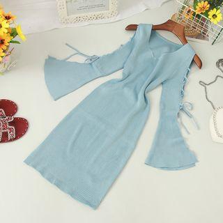 Cut-out Lace Up Flared-sleeve Knit Sheath Dress