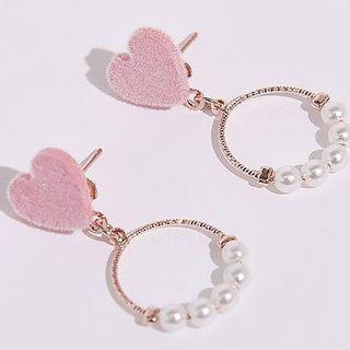 Faux-pearl Hoop Heart Earrings
