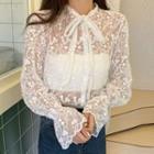 Tie-neck Lace Blouse Off-white - One Size