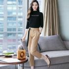 Set: Mock-neck 3/4-sleeve T-shirt + Cropped Pants