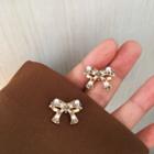 Bow Faux Pearl Rhinestone Earring 1 Pair - S925 Silver Needle - Stud Earrings - Gold - One Size