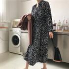 Long-sleeve Leopard Print Midi Dress Black - One Size