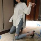 Long-sleeve Split Buttoned T-shirt