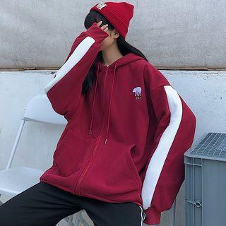 Contrast Trim Hooded Loose-fit Jacket