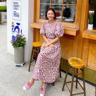 Floral Puff-sleeve Top & Long Skirt Set