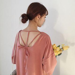 Elbow Sleeve Strap Back Plain Shift Dress