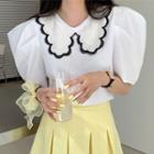 Lace Collar Over-sized Puff Short Sleeve Shirt
