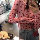 Long-sleeve Strawberry Print Mesh Crop Top