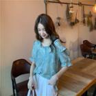 Floral Short-sleeve Top Vintage Green - One Size