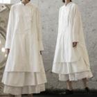 Plain Long-sleeve Midi Hanfu Dress Off White - One Size