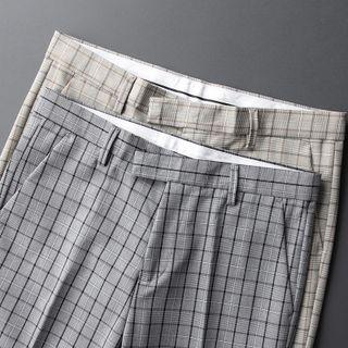 Cropped Plaid Straight Leg Dress Pants