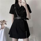 Elbow-sleeve Mini A-line Blazer Dress With Belt