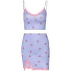 Set: Floral Print Lace Trim Camisole Top + Mini Fitted Skirt