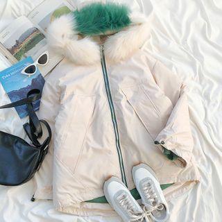 Fluffy Hood Padded Coat Almond - One Size