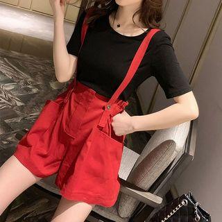 Short-sleeve Plain T-shirt + Sleeveless Plain Playsuit
